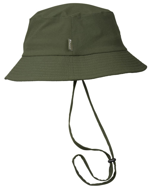 Mörkgrön InsectSafe bucket hat mot vit bakgrund med detaljerat hakband