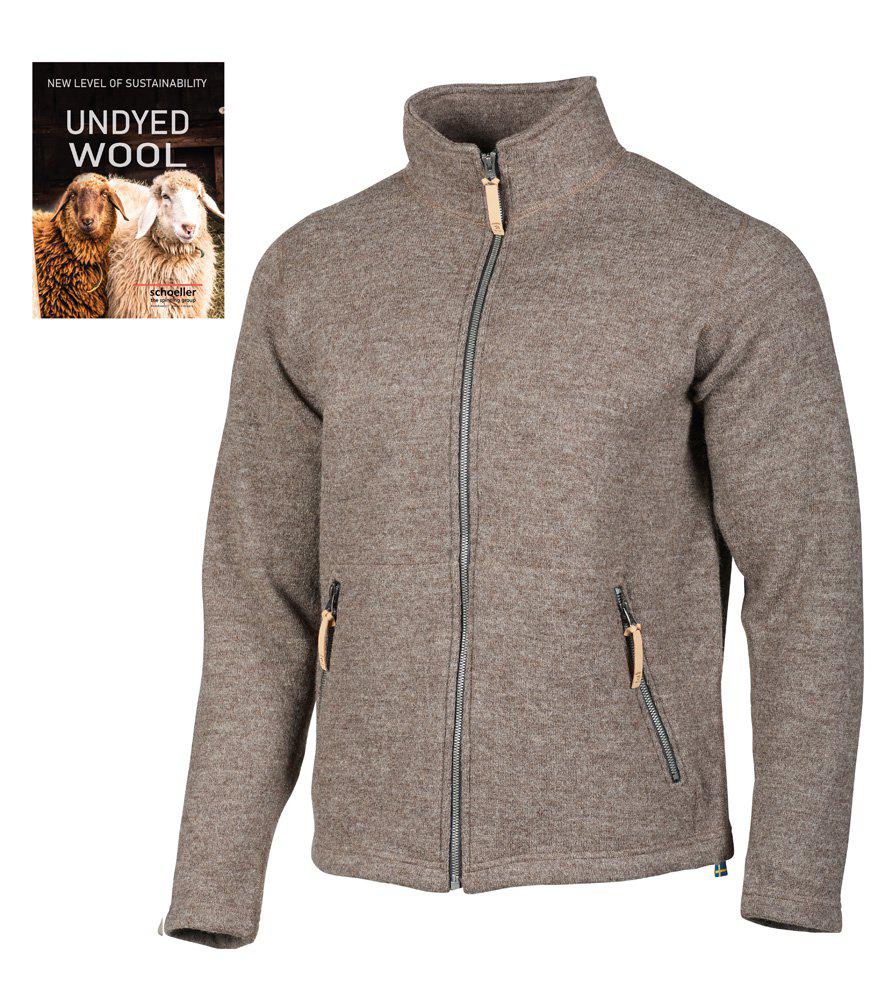 Ljusgråbeige NLS Sap fullzip-ulltröja i filtad naturull med dragkedjor