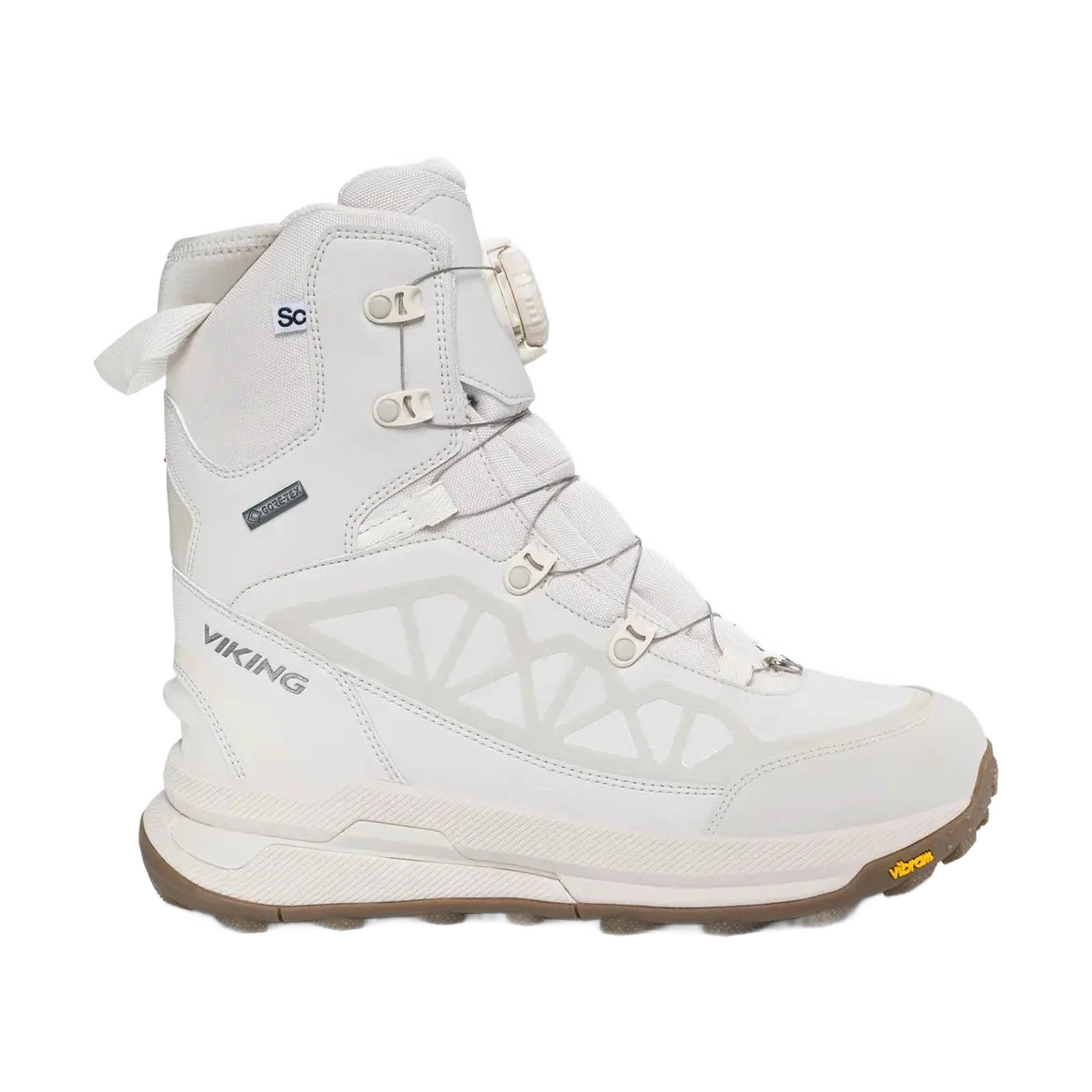 Vit Viking Constrictor Warm SC GTX BOA vinterkänga i sidoprofil med BOA-låssystem och Vibram-sula