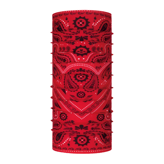 Röd Buff Original Ecostretch med paisley och vita prickar