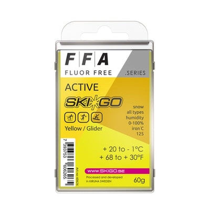 Skigo FFA Active glidvalla, gul förpackning 60g, fluorfri vax för +20 till -1°C