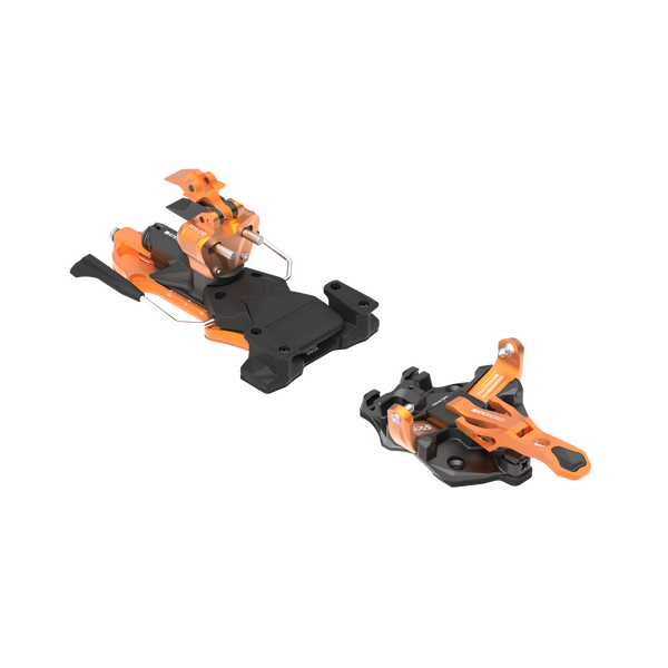 Orange och svart ATK Freerider 15 EVO topptursbinding i separata delar