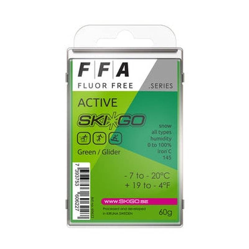 FFA Glider Green glidvalla förpackning, fluorfri paraffin för kalla snöförhållanden –7 till –20°C, 60g