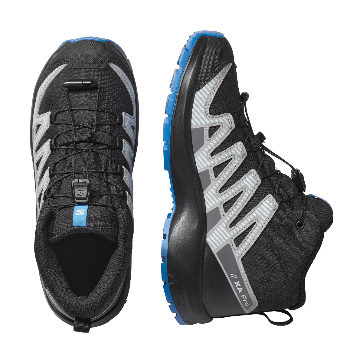 Salomon XA PRO V8 Mid Junior vandringskängor med zigzag-paneler och snabbspänne