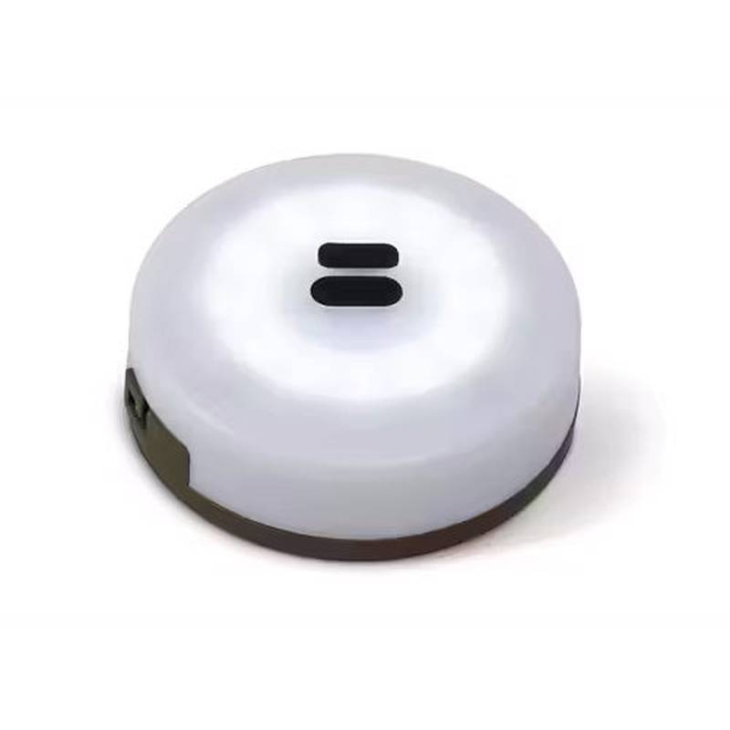 Rund LED-campinglampa som ger jämnt vitt ljus för mysig stämning