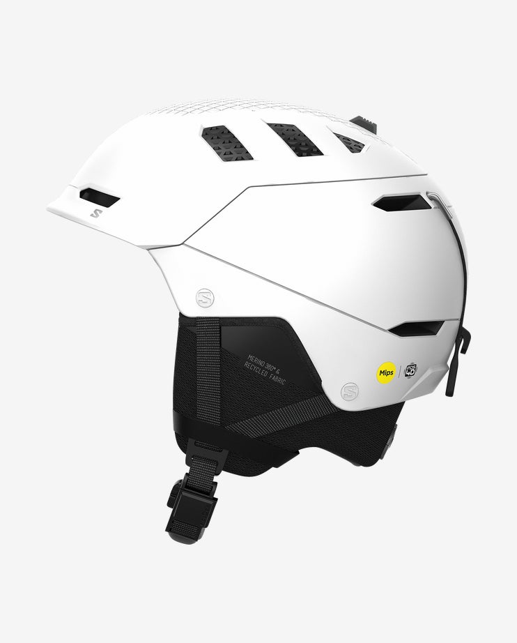 Salomon Husk Prime MIPS hjälm med gult MIPS-logga och merinofoder