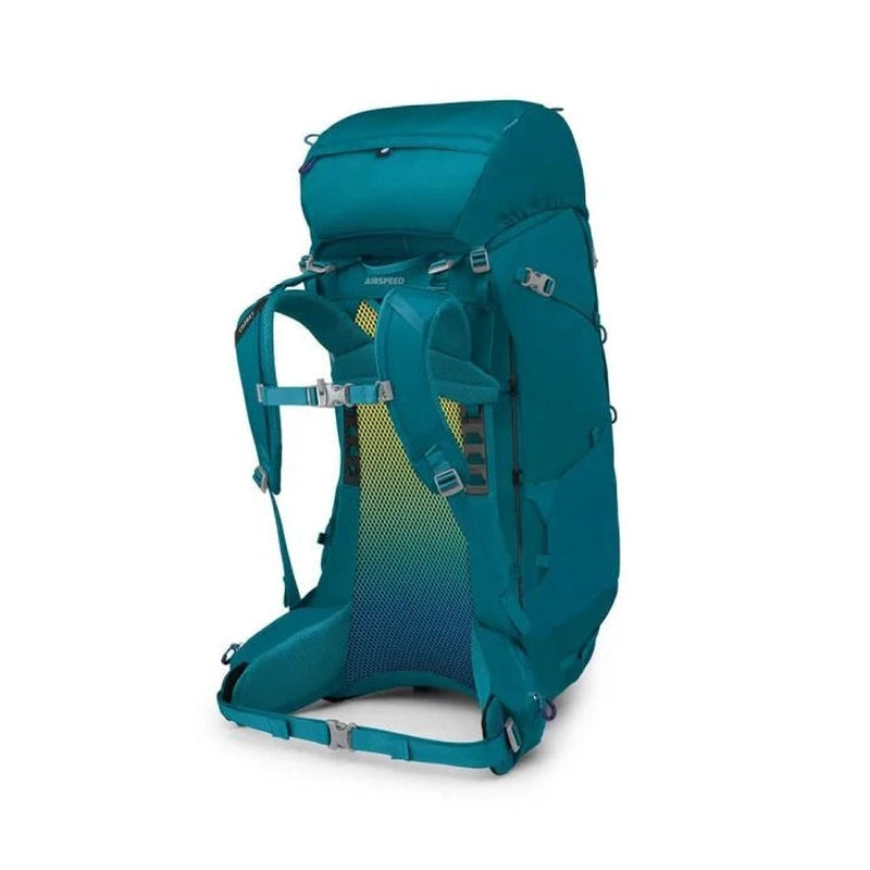 Helhetsbild av teal ryggsäck bakifrån med limegrönt AirSpeed™-stöd