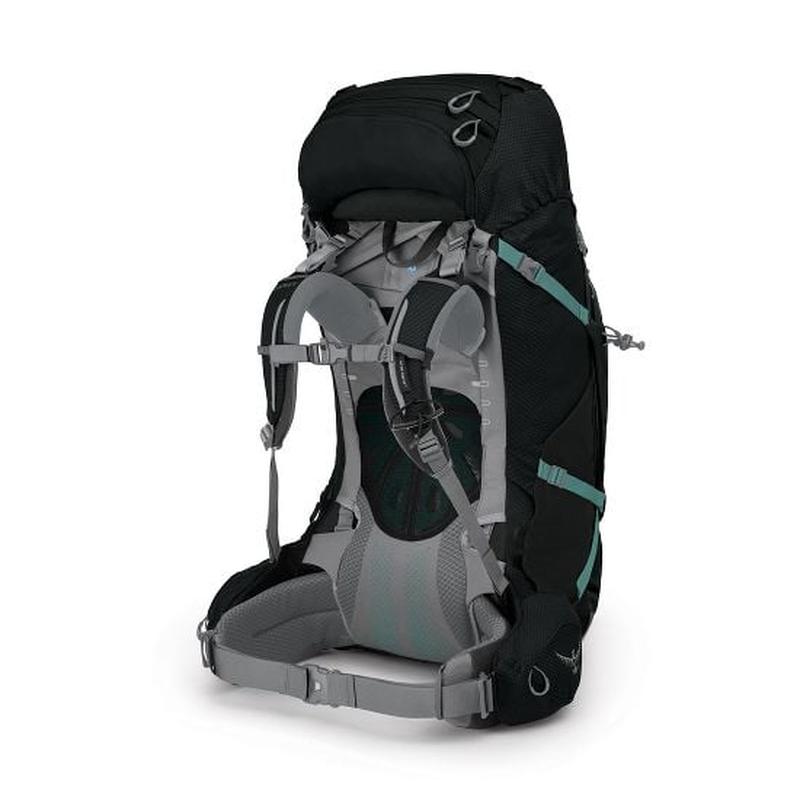 AirScape™-ryggpanel på svart Osprey Ariel Plus 70 vandringsryggsäck