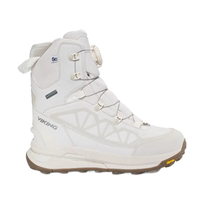 Vit Viking Constrictor Warm SC GTX BOA vinterkänga i sidoprofil med BOA-låssystem och Vibram-sula