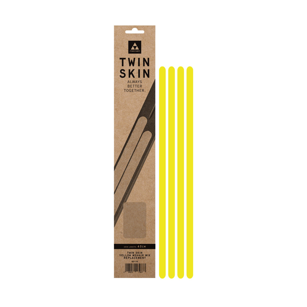 Fischer Twin Skin gula mohair-hudar för längdskidor, 45 cm