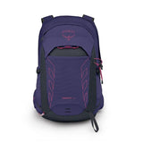 Frontvy av ljusblå Osprey Tempest 22 ryggsäck med rosa geometriskt mönster
