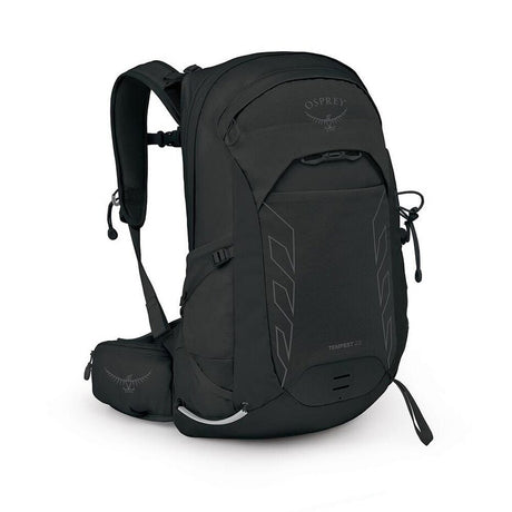 Svart Osprey Tempest 22 ryggsäck i trekvartsprofil med gråa designlinjer