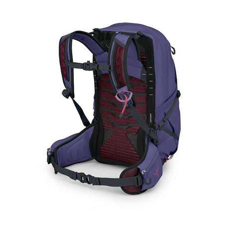 Lavendel Osprey Tempest 22 ryggsäck med mörkröda mesh-insatser på ryggpanelen